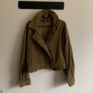 MINE Brown Corduroy Back Elastic Band  Motorcycle  Style Short Jacket Size L